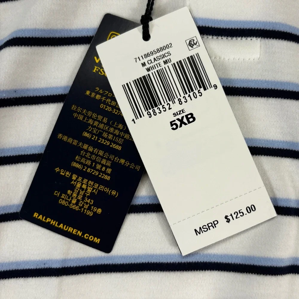 Polo Ralph Lauren Polo Shirt Mens 5XB White Striped NEW Short Sleeve M Classics